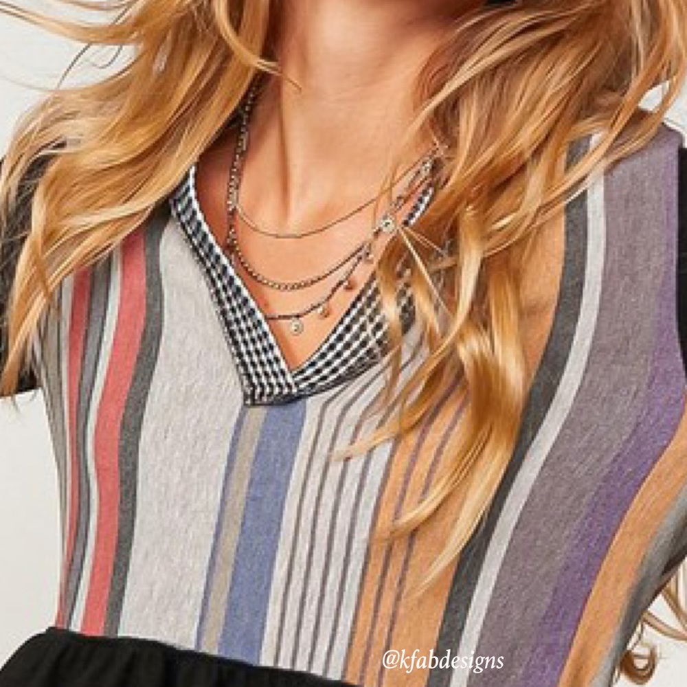 LAST 1! V Neck So Soft Multi Color Block French Terry Ruffle Sleeves and Hem Top - Picture 7 of 8